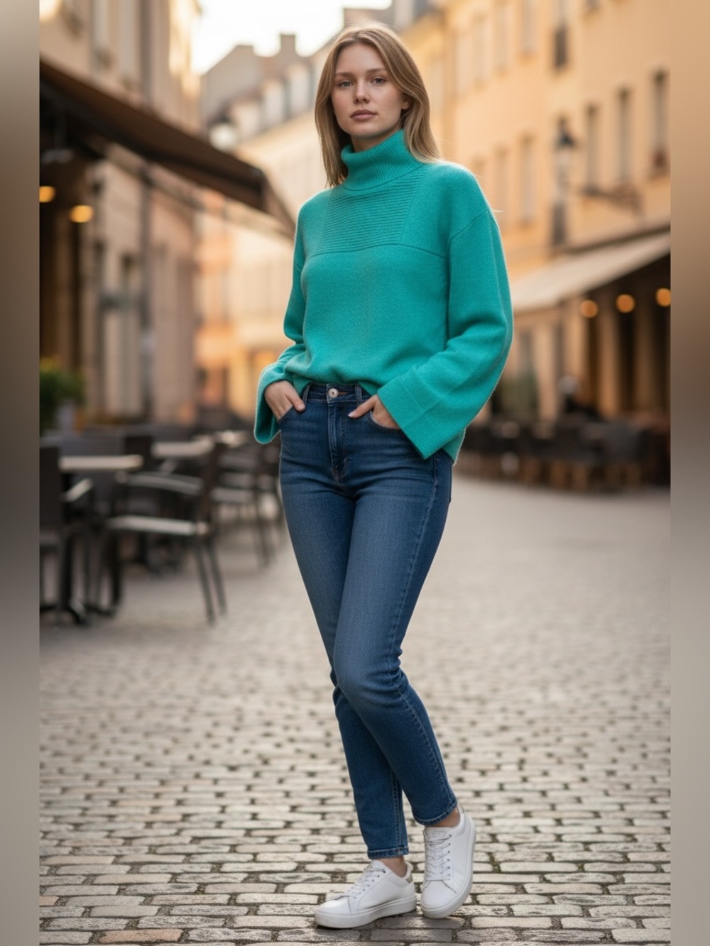 Chloe Turquoise Turtleneck Long Sleeve Top